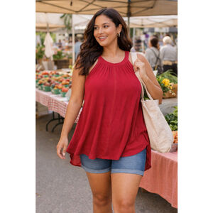 Torrid Size 1 Crinkle Gauze Swing Tank Top Hi-Low Hem Red Boho Summer Blouse